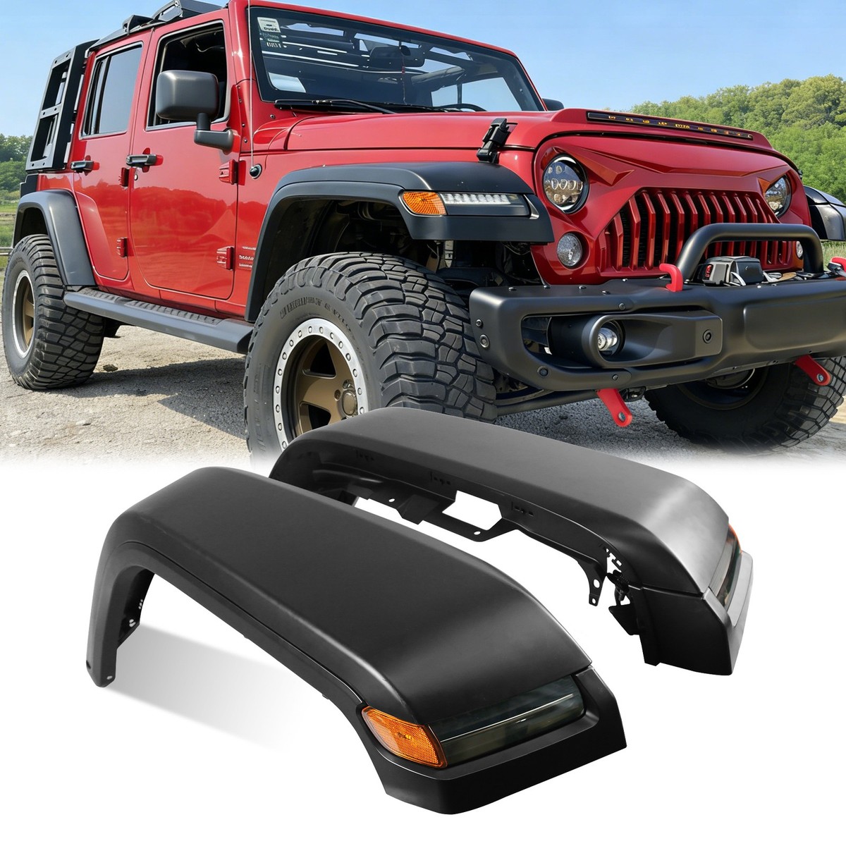 Jeep Wrangler JK用　フェンダー Fits 2007-2017 Jeep Wrangler JK Front Fender Flares W/ Lights