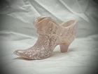 Fenton Iridescent Cathead Pink Shoe Figurine Daisy & Button Pattern  Glossy