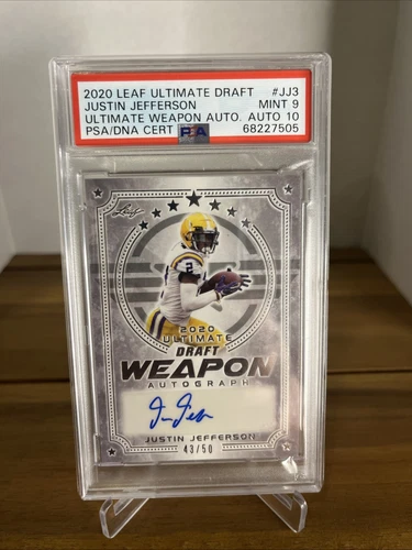 JUSTIN JEFFERSON LSU 2020 Leaf Ultimate Draft Football Auto RC Team PSA 9 /50