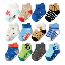 12 Pair Baby Toddler Socks Non-Slip Grip Cotton Ankle Socks for Boys Girls 1-5 Y