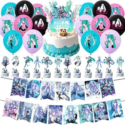 Hatsune Miku Happy Birthday Banner Balloon Cake Topper Anime Party Decorations