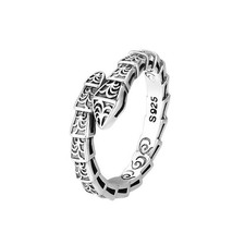 Solid 925 Sterling Silver Snake Open Adjustable Women Men Ring Hip Hop