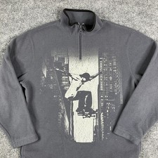 Old Navy Fleece Pullover Boys Size L 10-12 Gray Skateboard Graphic 1/4 Zip
