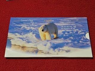 1996 Canada UNC $2 / 2 Dollars. POLAR BEAR COIN & BANK NOTE SET #MF 3063
