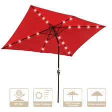 Aplus 10x6.5FT Rectangle Outdoor Solar LED Patio Umbrella for Table Yard Red