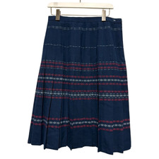 Vintage 70 s Navy Blue Pleated Skirt Retro Boho 12-14