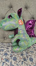 Ty Beanie Boos Cinder Green Dragon Large 16" size New With Tags Sparkle Eyes