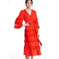 Alexis x Target Red Orange Tiered Ruffle Dress Cottagecore preppy NWT
