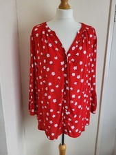 Laura Ashley Blouse Ladies Size 18 Red Floral 3/4 Bell Sleeve Button Up