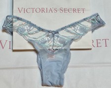 Victoria Secret Blue Embroidered Iridescent Sequin Brazilian Cheeky Panty S
