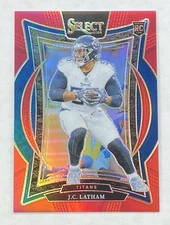 J.C. Latham 2024 Panini Select Red Prizm Concourse #/99 RC Rookie Titans