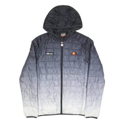 ELLESSE Herren Steppjacke schwarz & grau mit Kapuze S Polyester Reißverschluss Freizeit