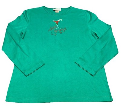 Vintage M&C Sportswear Green Get Jingled Christmas Martini L/S Shirt Women s XL