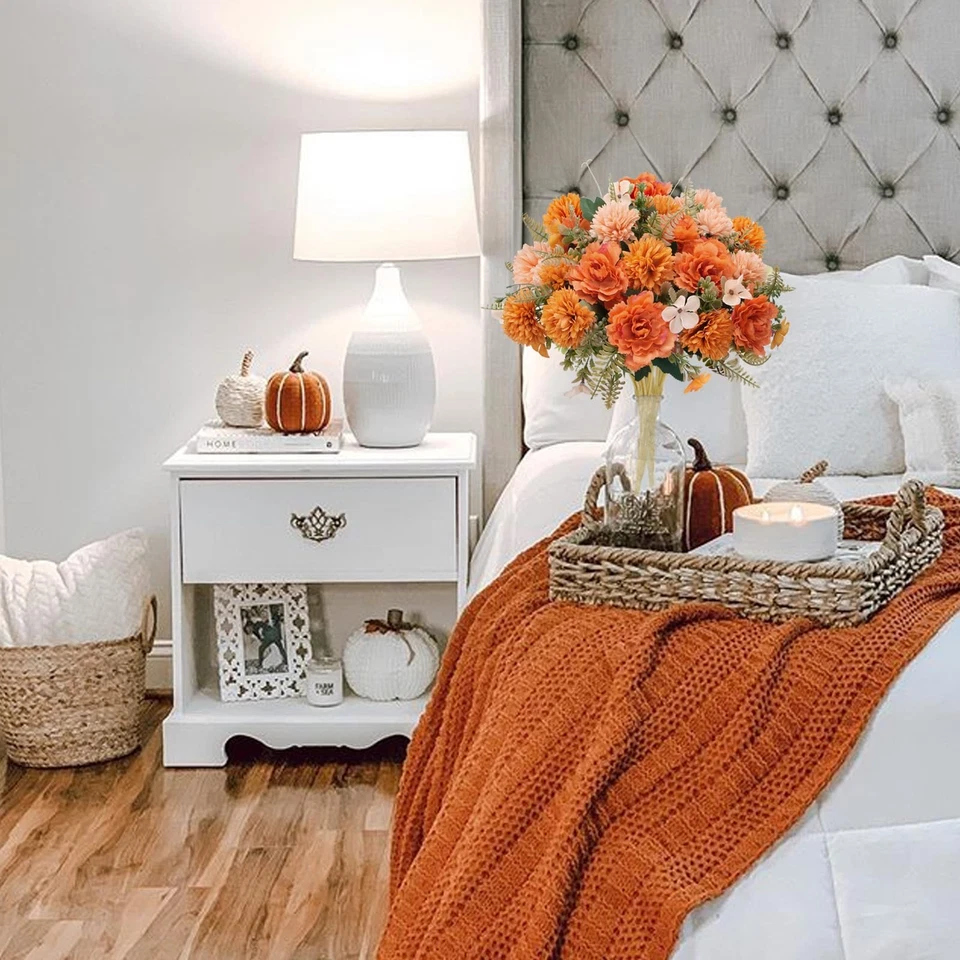 4 Pacotes de Flores Artificiais de Outono Flores de Crisântemo com Peônias Outono F... - Imagem 4 de 4