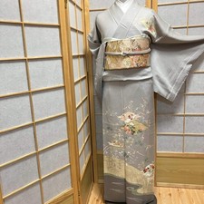 6785 Japanese Kimono Vintage Womens Silk Fabric Robe Kimono only sold Gray