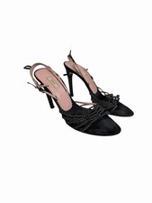 Prada Vintage Black White Ribbon Bow Sandal Heels Size 39