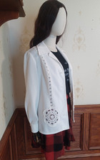 Vintage 1970s Mel Warshaw White Disco Boho Jacket with Crochet Details