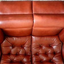 DFS Brown Leather Sofa Traditional Tufted Button Back 120x90x95cm