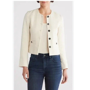 RAG & BONE Amaya Crop Tweed Jacket Cream Black buttons