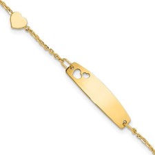 14K Yellow Gold Heart and 24x6mm Cut-out Heart Plate Bracelet 5.5"