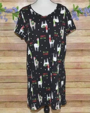 Secret Treasures Black Christmas Llama Short Sleeve Sleep Shirt Nightgown L XL