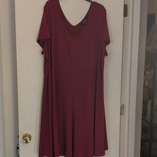 Roaman's Women's 26/28 2X Berry Jersey A-Line Dress Short Sleeve Plus Size