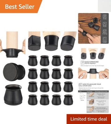 Felt Bottom Silicone Chair Leg Covers - 16 Black Pads for Indoor & Outdoor Use