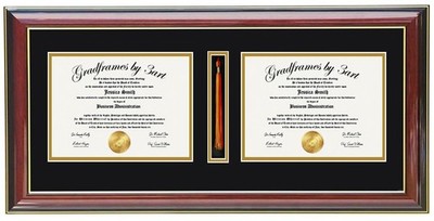 Custom Double Diploma Frame with Tassel Holder - Mahogany - Real Wood- Glass-H