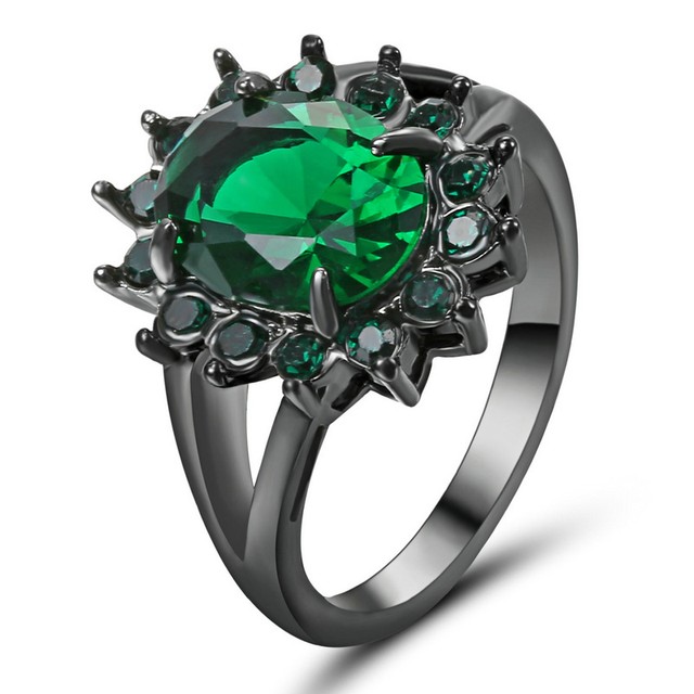 Emerald Zircon Black Rhodium Plated Women Jewelry Gemstone Wedding Ring