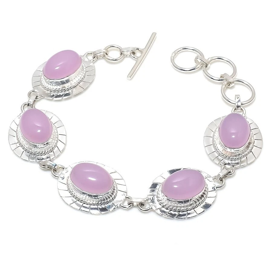 VALENTINO "Bracciale Gioielli Fatto a Mano Pietra Preziosa Quarzo Rosa 925 Taglia 7 8"