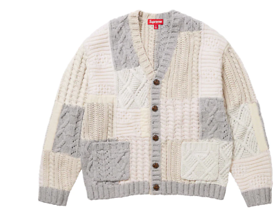 SUPREME PATCHWORK CABLE KNIT CARDIGAN IVORY FW 2023 SIZE MEDIUM READY TO  SHIP