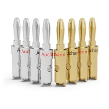 8xRed Copper 24K Gold-plated Banana Plugs Connector Male for 4mm AV Speaker Wire