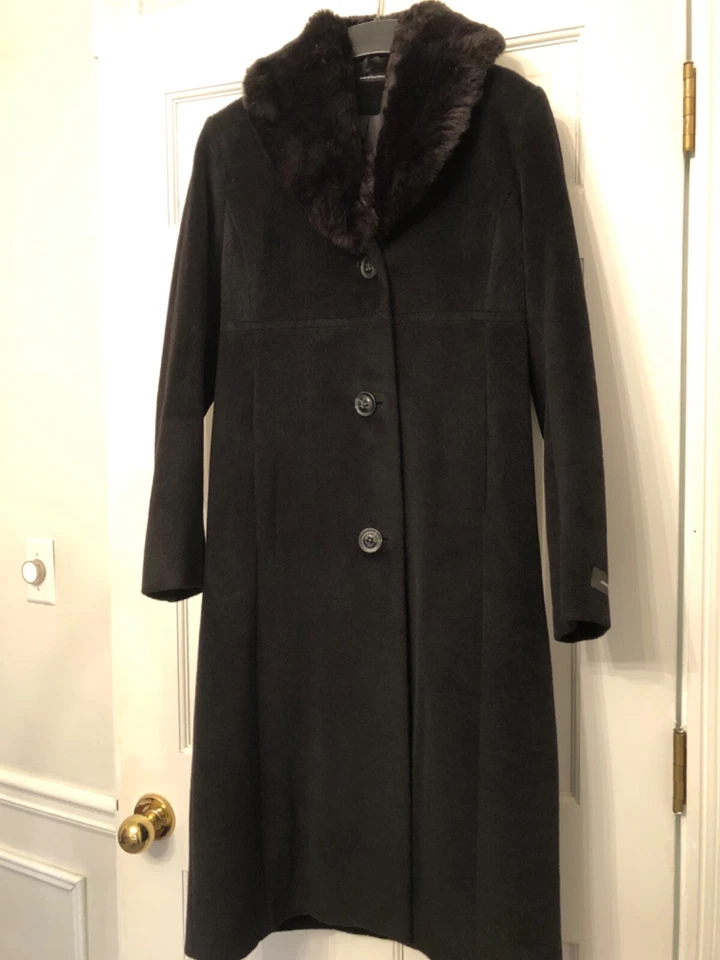 G-III Hermoso Maxi Abrigo Negro Mezcla Angora PXS Nuevo