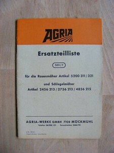 Agria Ersatzteilliste Rasenmäher Schlegelmäher ETL Teileliste 5200 2456