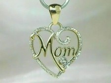 Mother's Day Gift MOM Heart Pendant 1Ct Simulated Diamond 14K Yellow Gold Plated