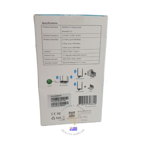 ALFA NETWORK AWUS036AXM WiFi 6E Tri Band 2.4 5 6Ghz Wi-Fi Adapter Linux Windows - Picture 5 of 10