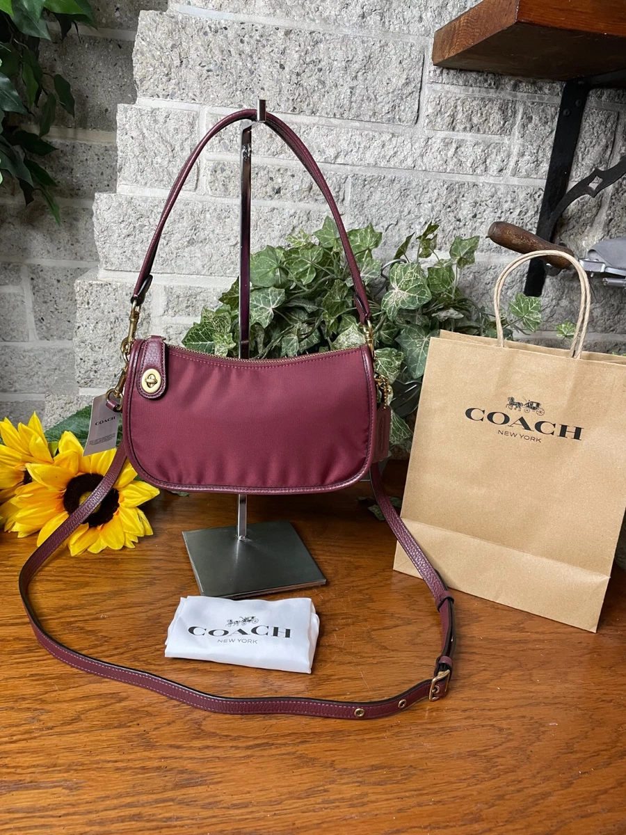 NWT COACH WINE NYLON SWINGER BAG C0835 HANDBAG SHOULDER PURSE SATCHEL CROSSBODY