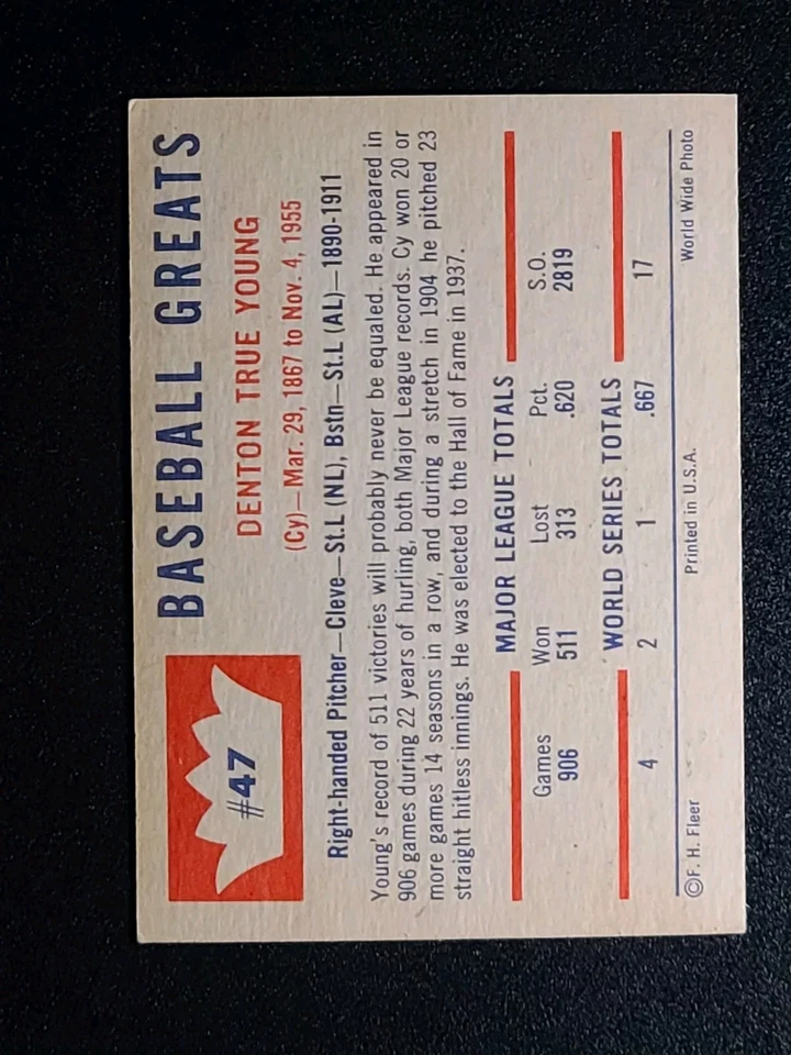 1960 CY YOUNG #47 Fleer Estado quase perfeito!!! - Imagem 2 de 4