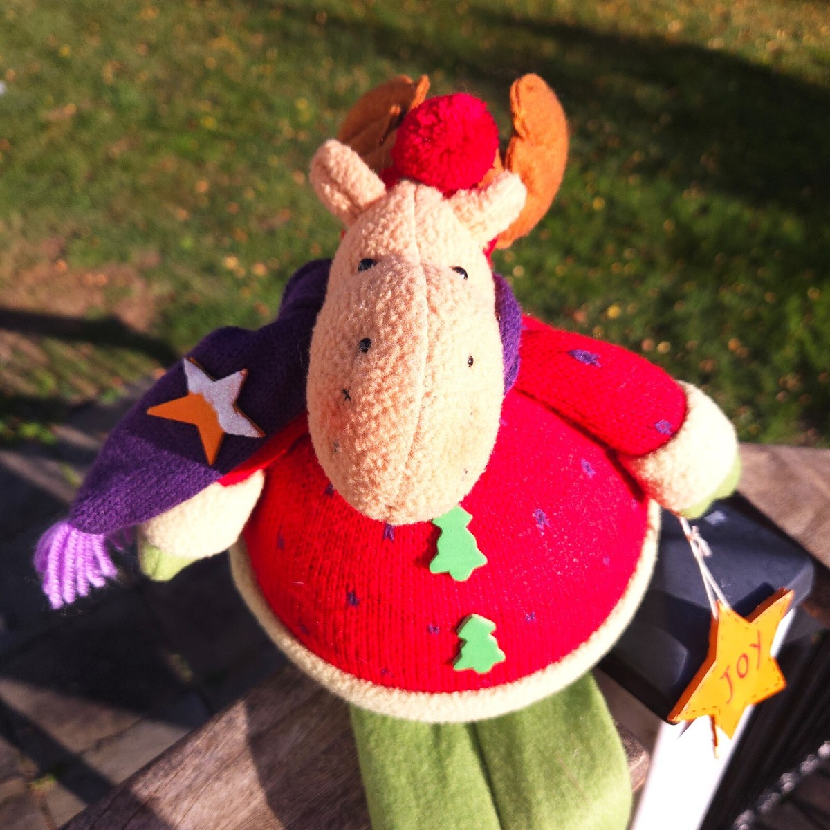 Chubby Plush Sitting Christmas Moose with Long Legs Shelf 33”