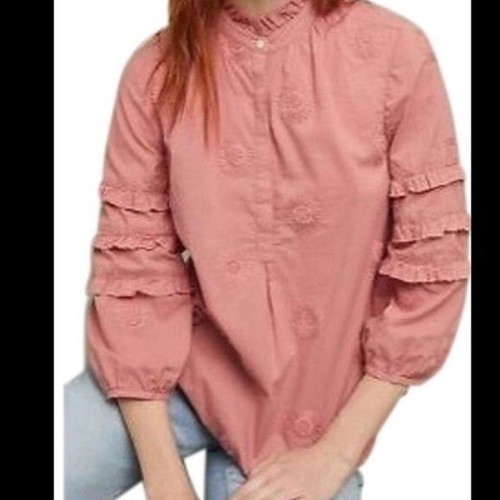Isabella Sinclair Blouse Top Anthropologie pink boho embroidered Size S