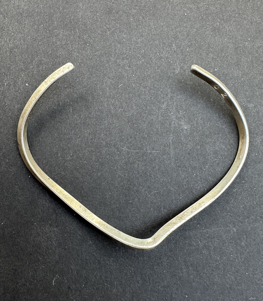 Sterling Silver V Shape Cuff Bangle Signed “C Z” … - image 1