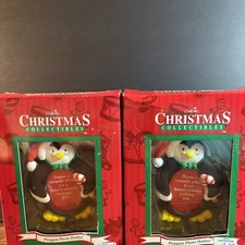 Gibson Christmas Ornaments (2) Penguin Photo Holders In Original Box  VINTAGE