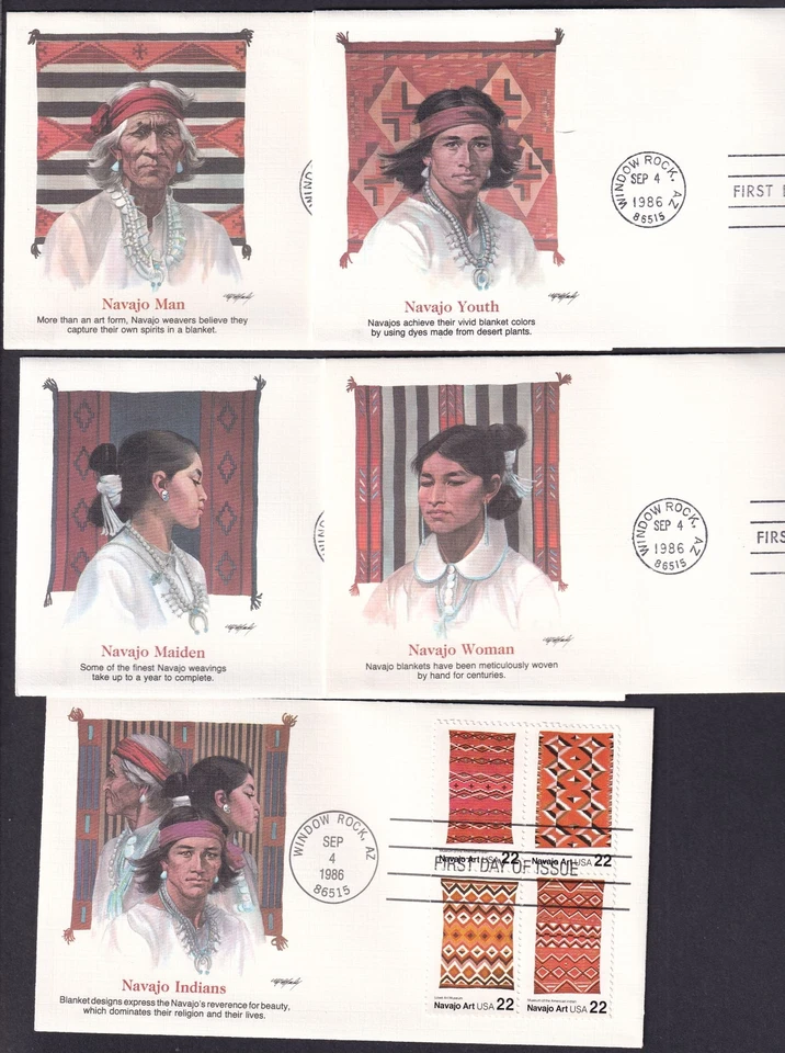 1986 Navajo Art Blankets Sc 2235-2238 2238a set of 5 premium Fleetwood cachets - Image 2 of 3