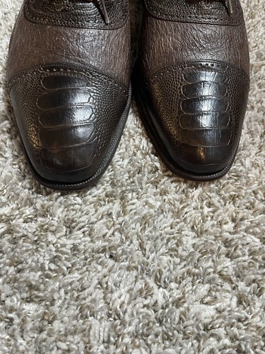 Moreschi ADRANO Peccary/Ostrich Leather Cap Toe OXFORD Size 11 Italy Dress Shoes - Picture 4 of 17