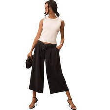 Maeve Anthropologie Tie-Waist Culottes Pants Wide Leg Womens Sz 6 Black Cropped