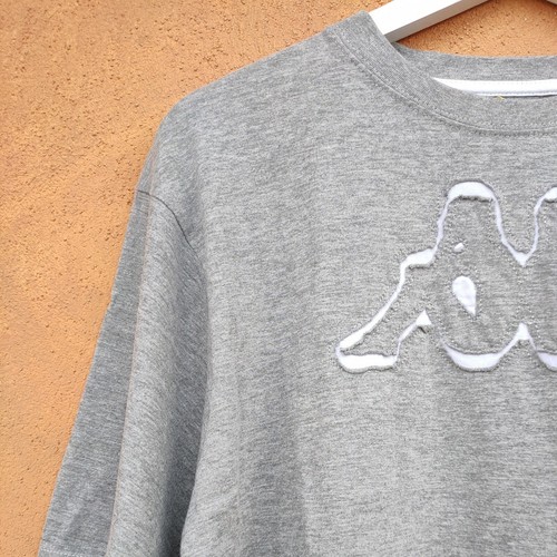 T-Shirt Kappa Uomo Donna L Grigio Melange Big Logo maglietta girocollo cotone - Foto 5 di 12