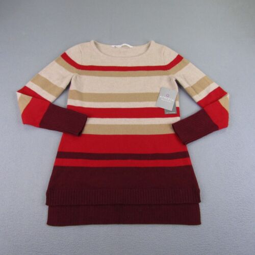NEW Athleta Sweater Womens Small Red Beige Stripes Pullover Cashmere Jumper - Picture 1 of 14