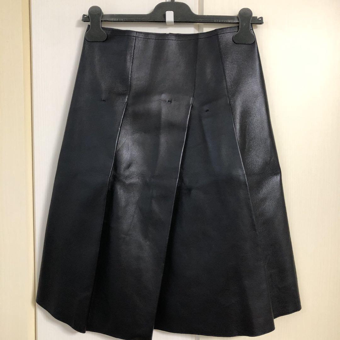 Jil Sander Plain Women's Knee Length Leather Pleated Skirt