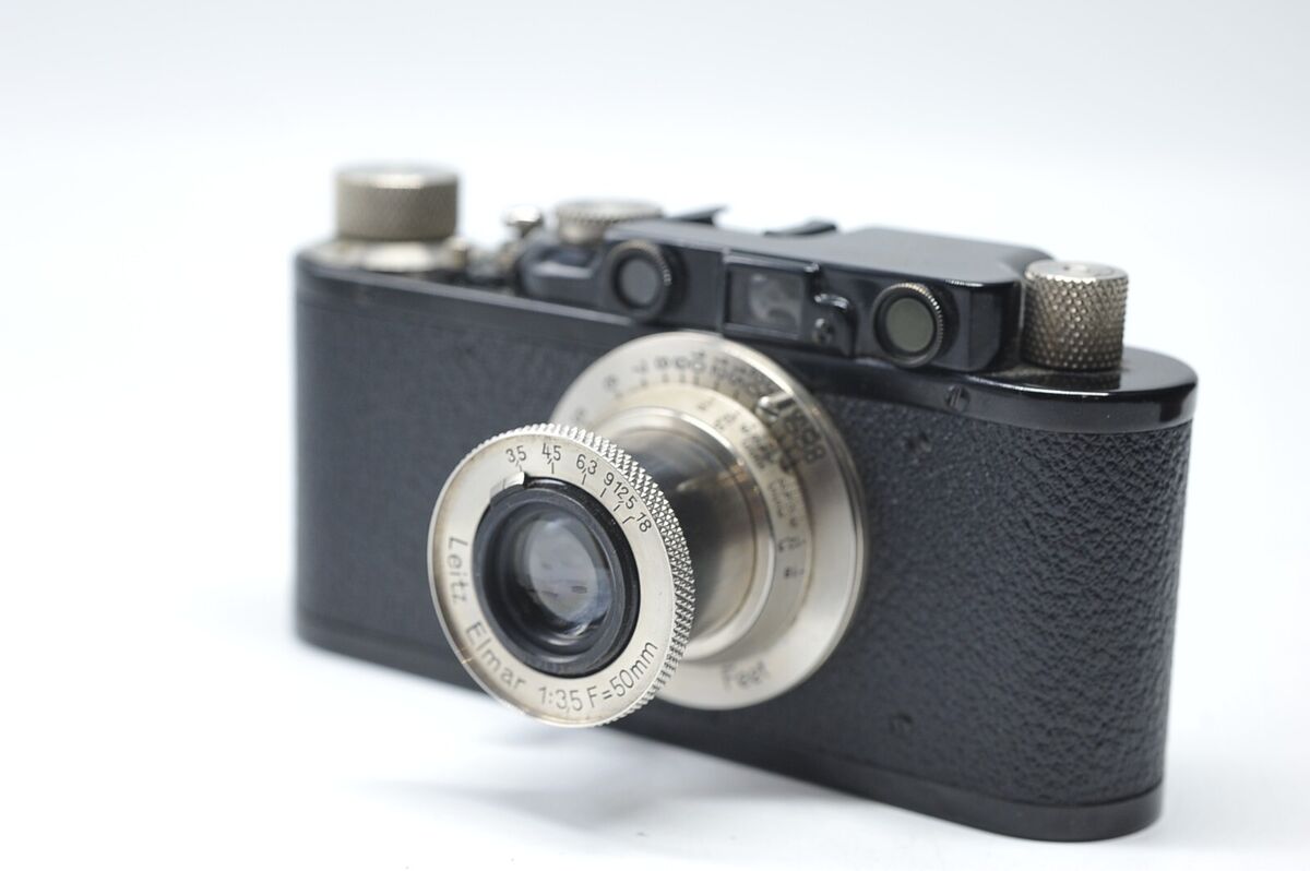 Leica black II body w/50mm f3.5 nickel Elmar w/spool, front Leica black II body w/50mm f3.5 nickel Elmar w/spool, front