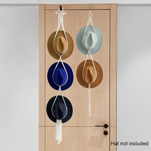 Boho Hand-Woven Macrame Hat Display Rack 1-3 Hat Rope hanger Hanging Cap Holder - Picture 9 of 21